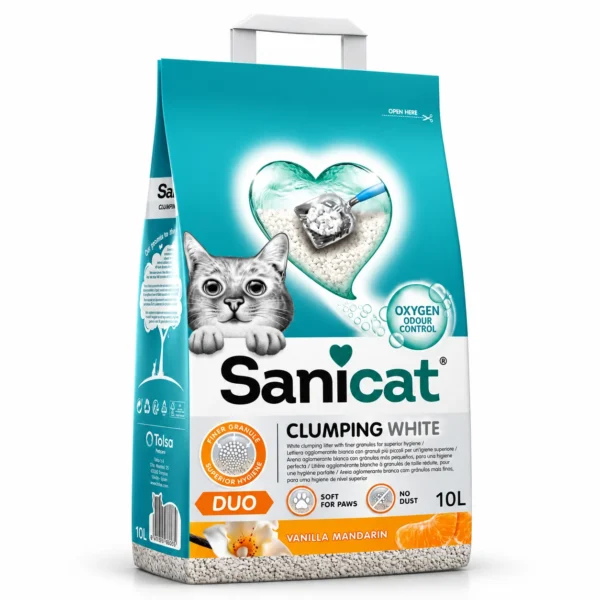 Sani Cat Clumping White Cat Litter Duo Vanilla-Mandarin Scent 10L