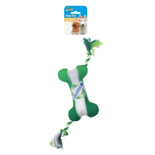 Soleil Squeaky Plush Dog Toy Bone W/Rope: P8354