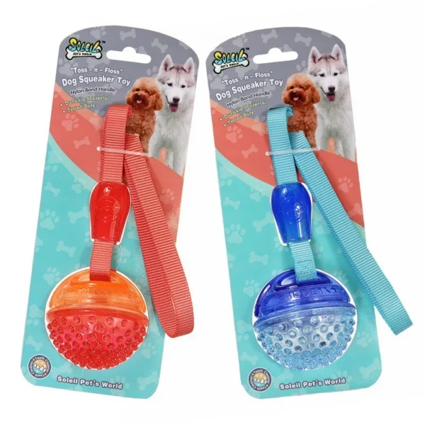 Soleil Squeaky Tpr Dog Toy Ball With Ribbon, Large: TR1066