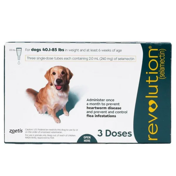 Revolution Topical Anti-Fleas & Ticks Solution for Dogs, 40.1-85 lbs / 18.18- 38.55 kg 1 Pipette