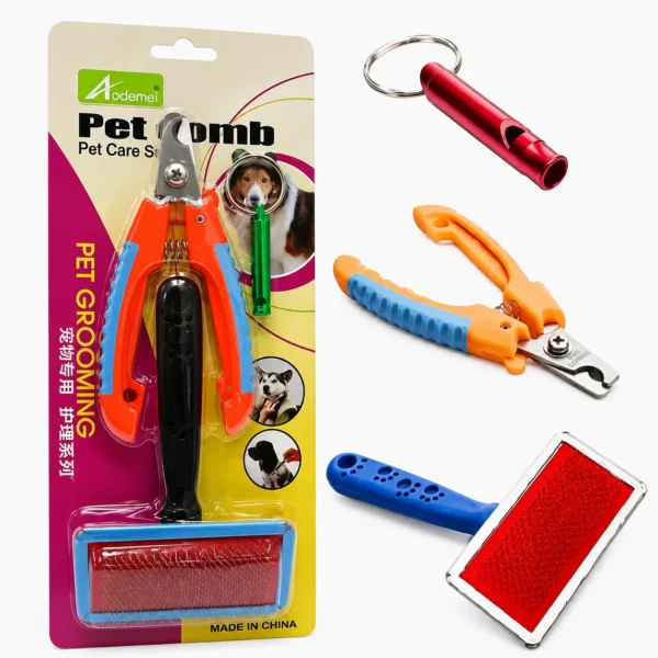 Aodemei Pet Grooming Kit with Brush, Nail Trimmers & Whistle