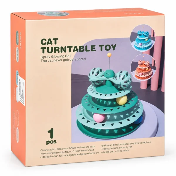 Turntable Track Tower Teaser Cat Toy with Balls