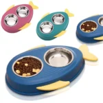 Fish Shaped Cat Feeder With Stainless Steel Bowls
