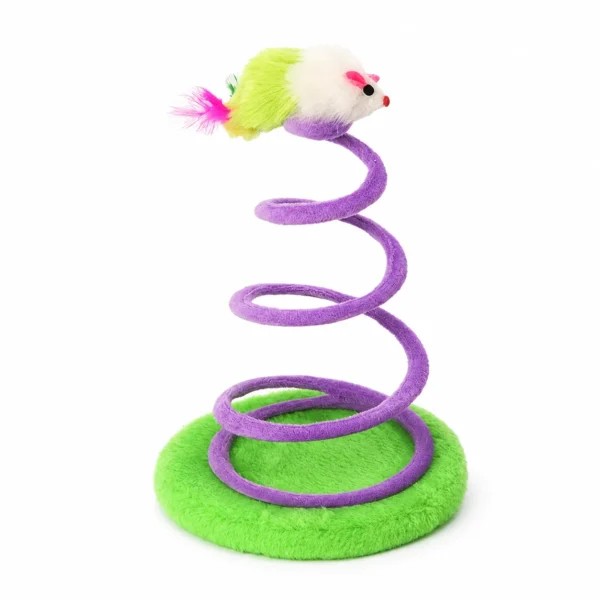 Moving spring cat toy with a mouse