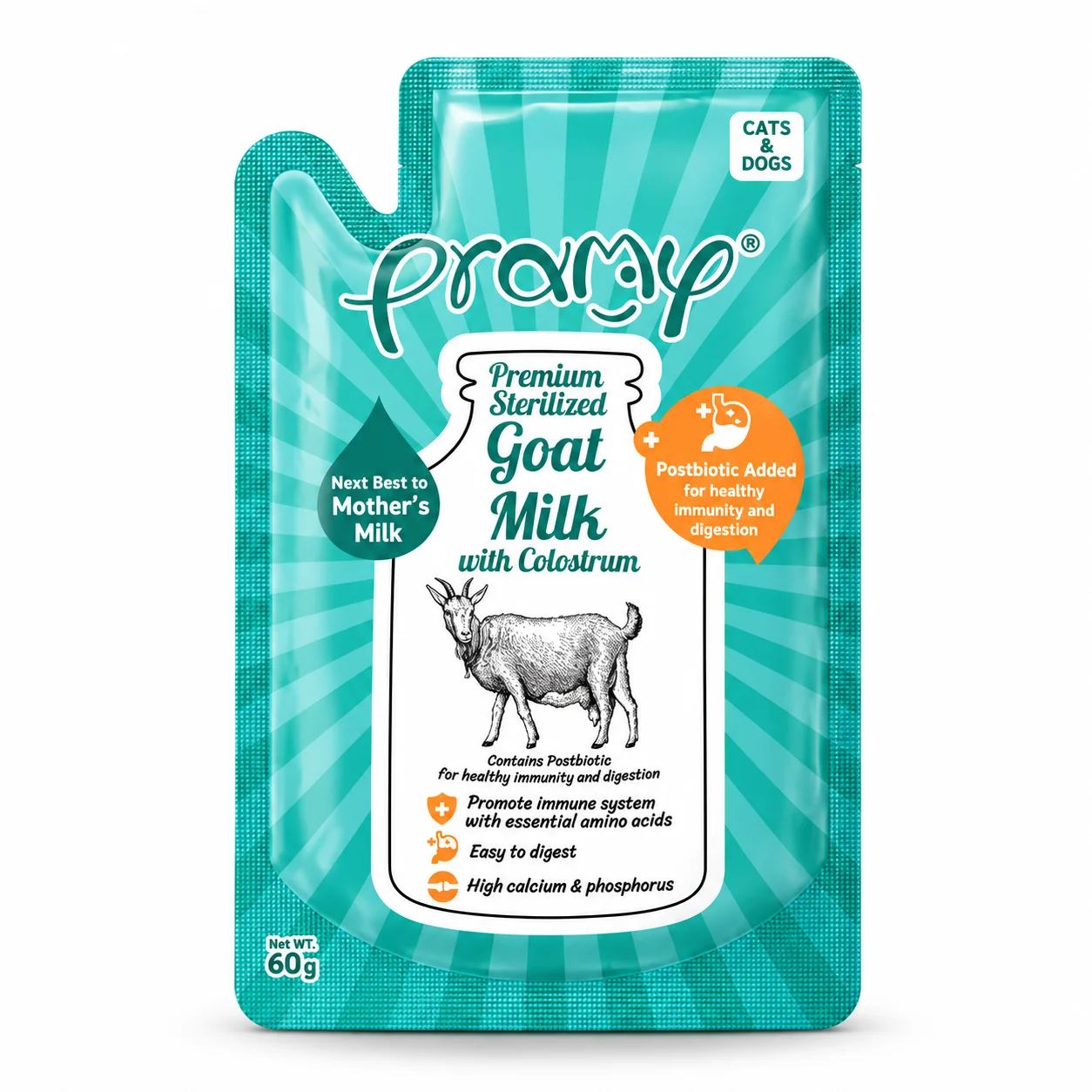 ChatGPT Image Oct 14, 2026, 10_03_52 PM-3 Pramy goat milk pouch for kittens & puppy With Colostrum + prebiotic 60g - Image 1